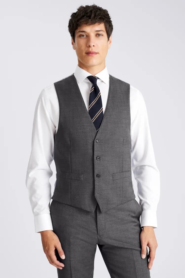 Tailored Fit Grey Twill Waistcoat