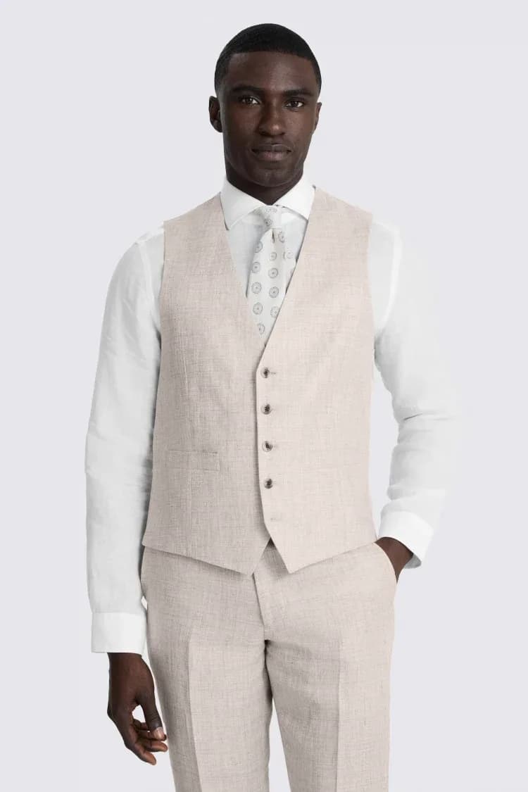 Tailored Fit Neutral Linen Waistcoat