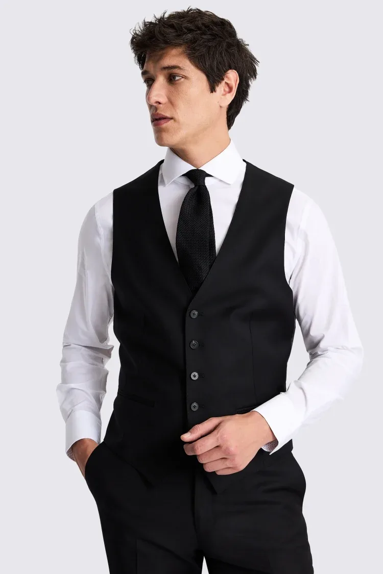 Italian Tailored Fit Black Twill Waistcoat