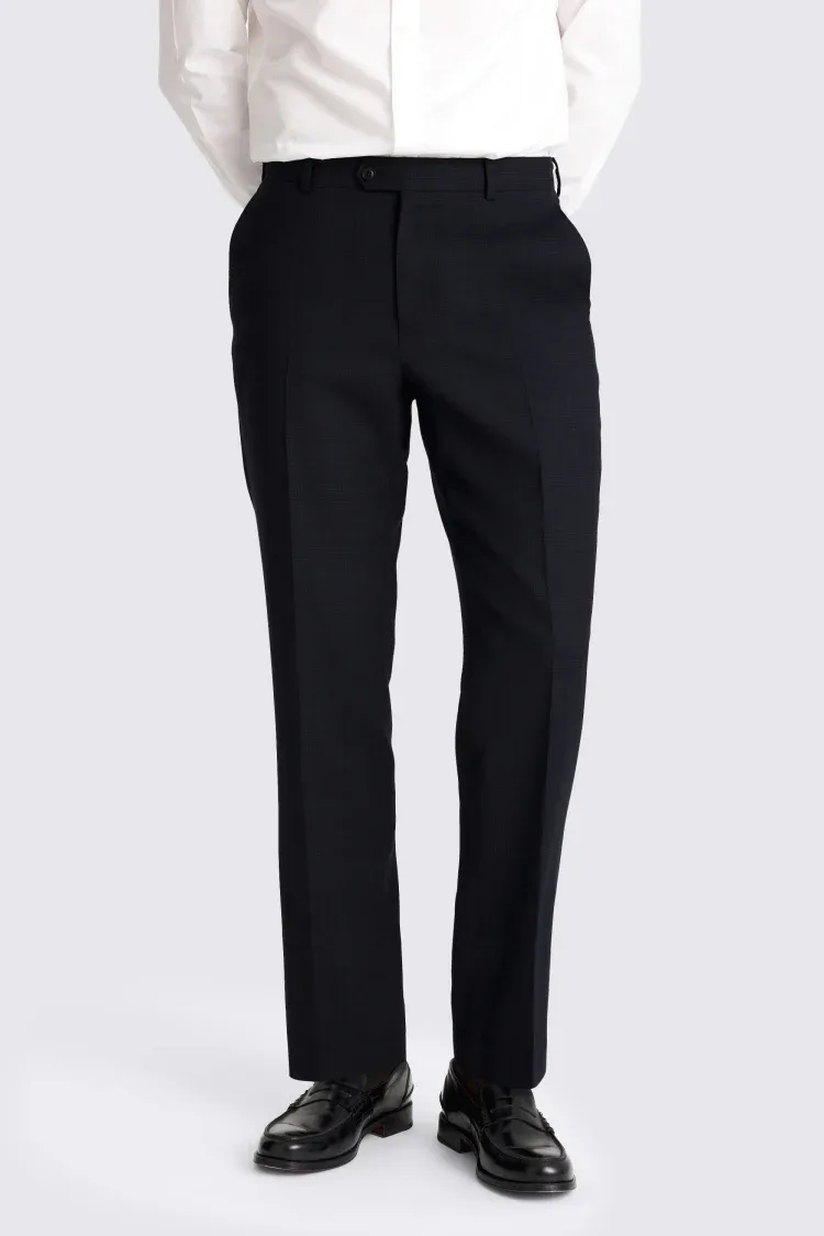 Regular Half Canvas Fit Navy Check Trousers